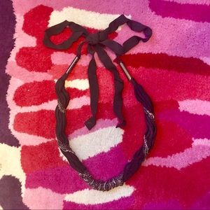 Ellie Tahari Black and Silver Bow Tie Necklace